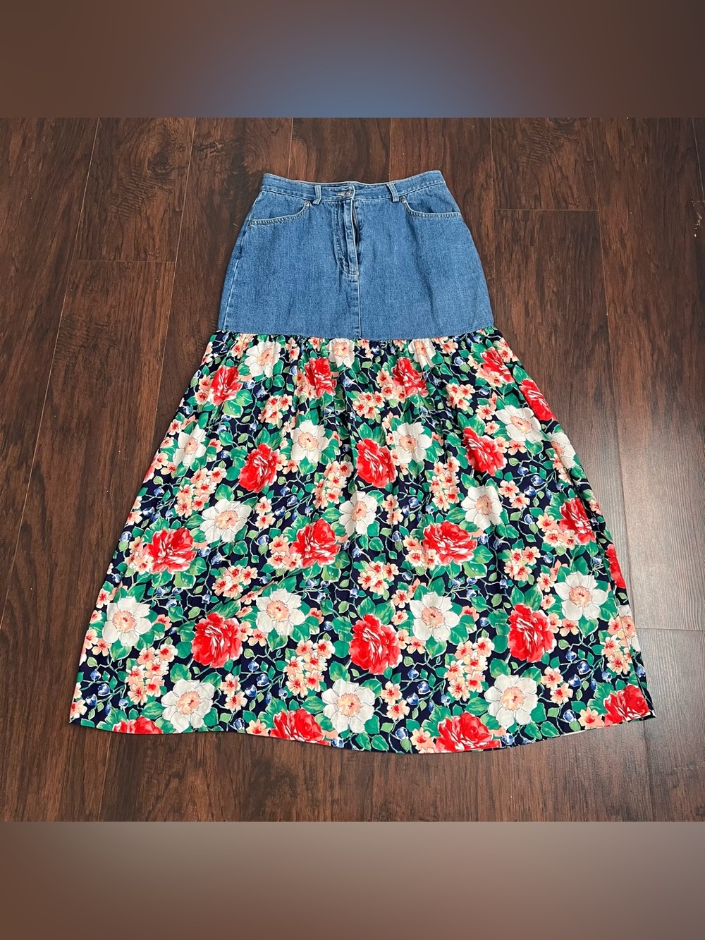 Urban Outfitters Urban Renewal Reworked Denim Floral Maxi Skirt NWT 29 Waist